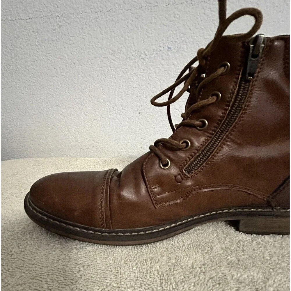 Steve Madden Men's Size 10 M-trader Cognac Lace-up and Side Zipper Combat Boots